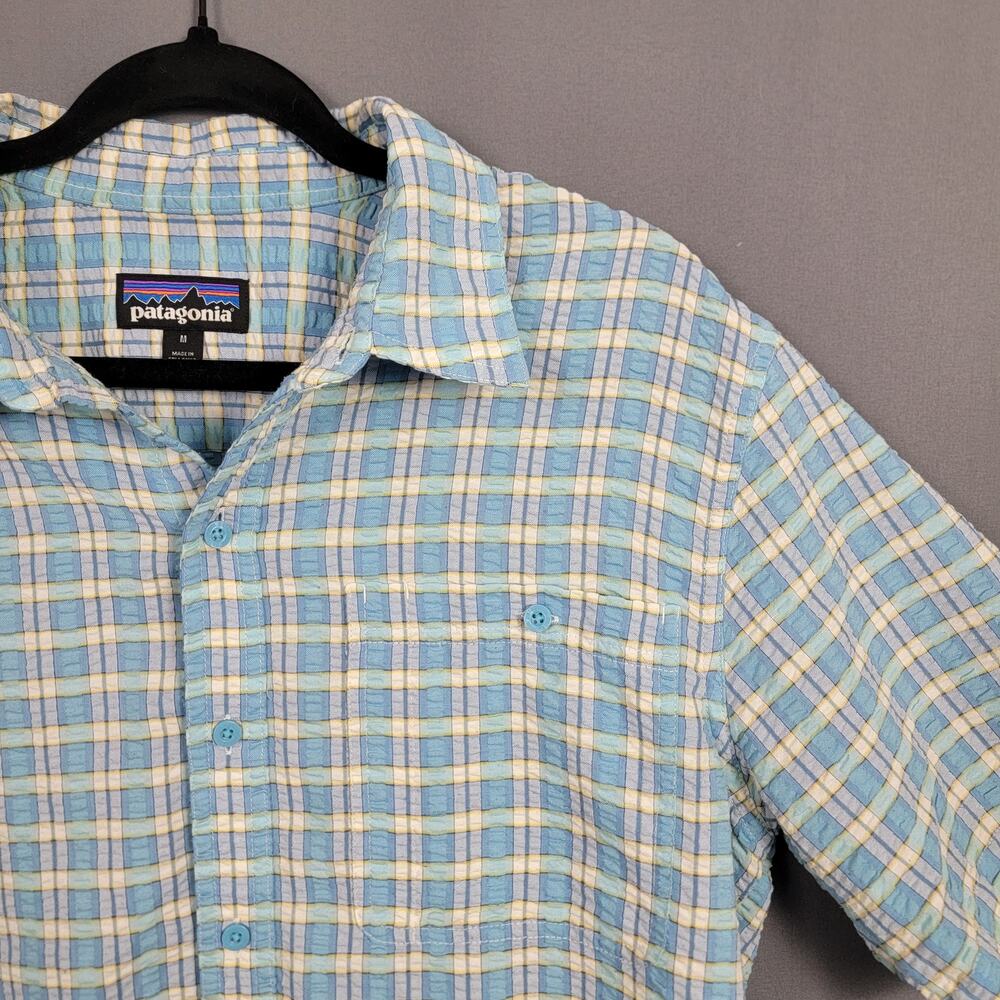 Patagonia Seersucker Plaid Short Sleeve Button Front Lightweight Outdoor Shirt - Picture 3 of 9